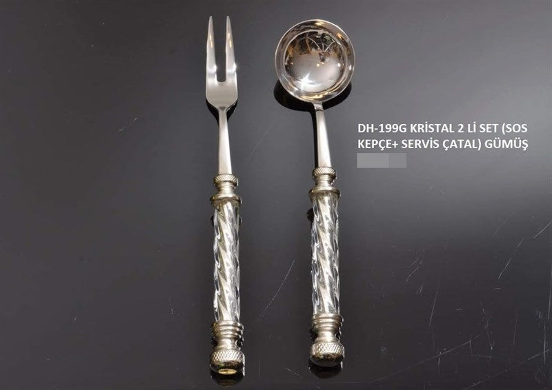 2 Parça Kristal Sos Kepçe ve Et Çatalı Seti