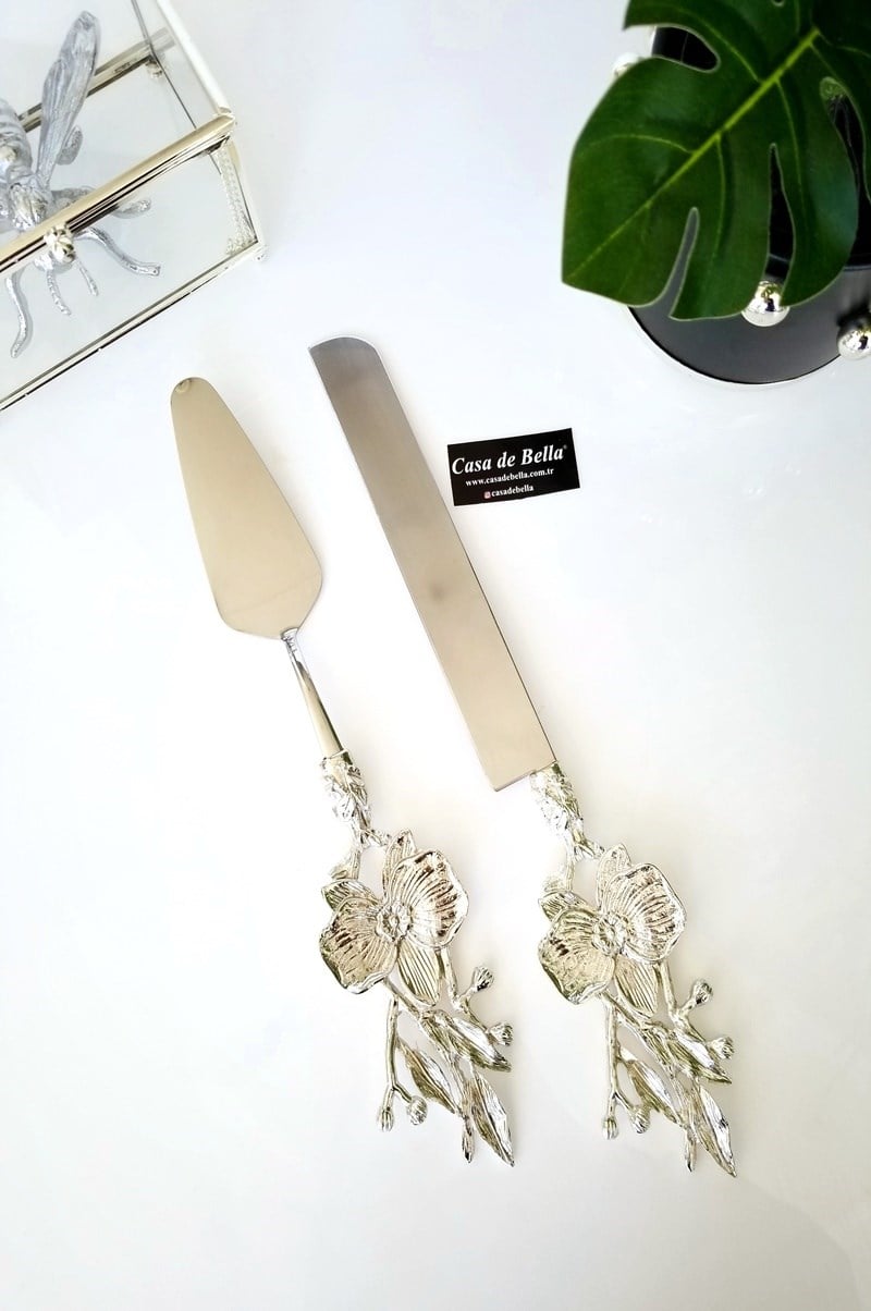 2 Parça Orkide Desenli Pasta Servis Seti
