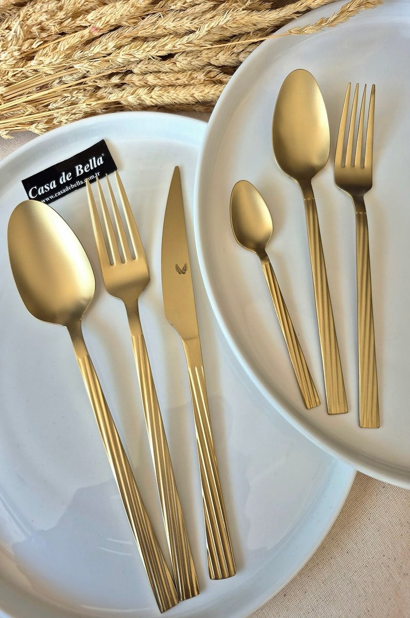 36 Parça Mat Gold Desenli Çatal Bıçak Takımı 