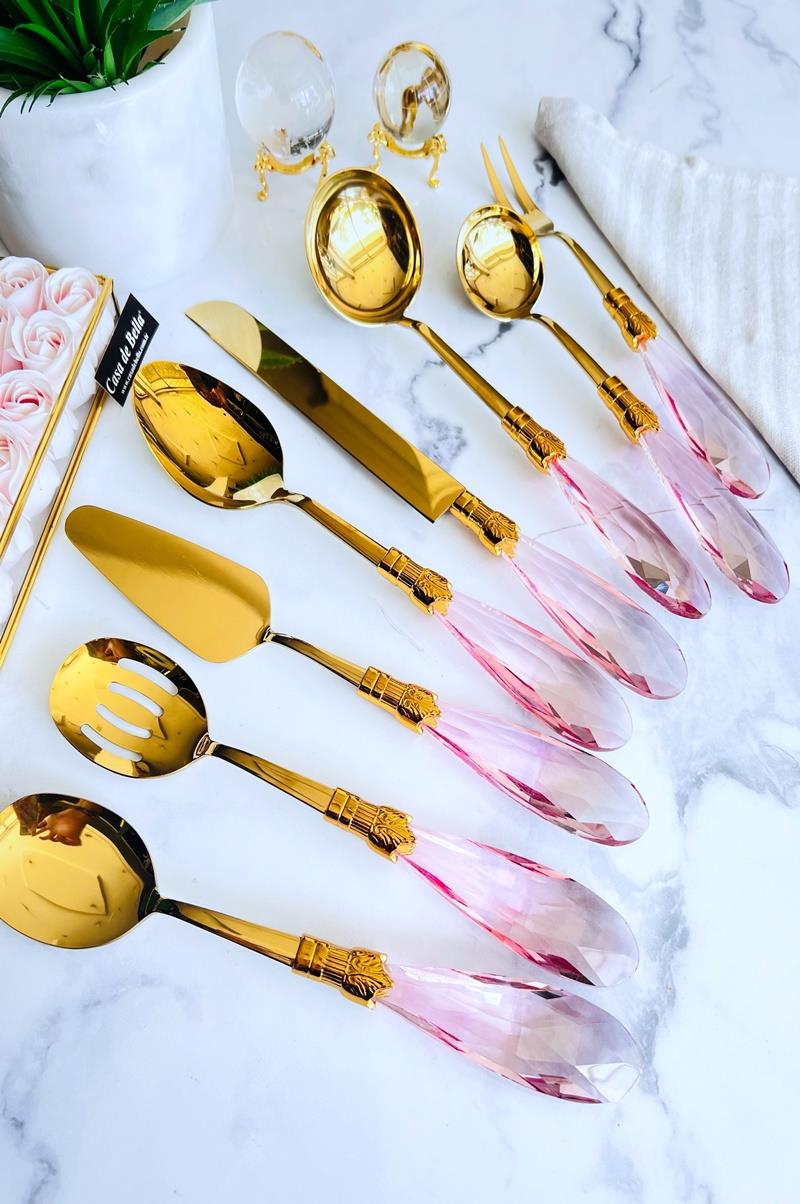 8 Parça Damla Kristal Servis Seti PEMBE
