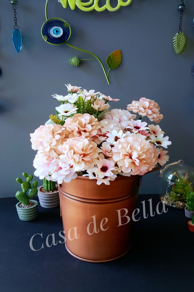 Bakır Kaplama Galvaniz Kulplu Vazo 21cm