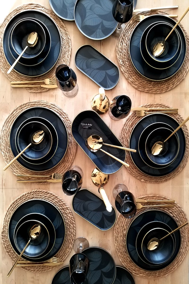 Black Modern 54 Parça 12 Kişilik Porselen Yemek Takımı 