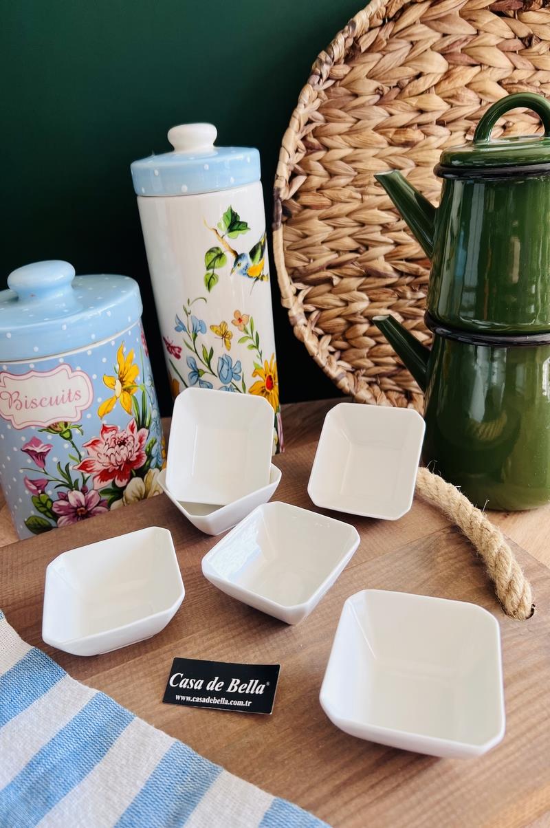 Bone Porselen 6lı Sunumluk Kase Kahvaltılık Şekerlik Reçellik Sosluk Çerezlik