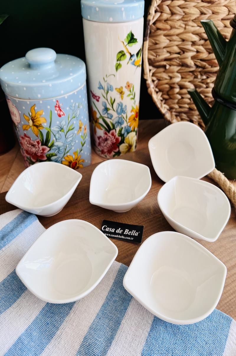 Bone Porselen 6lı Sunumluk Kase Kahvaltılık Şekerlik Reçellik Sosluk Çerezlik 11CM