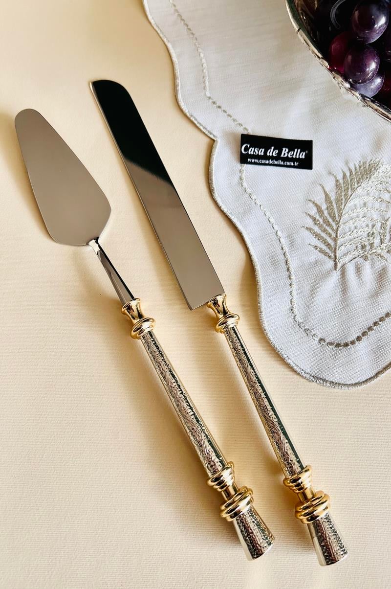 Çelik 2 Parça Gümüş Spatula Bıçak Servis Seti