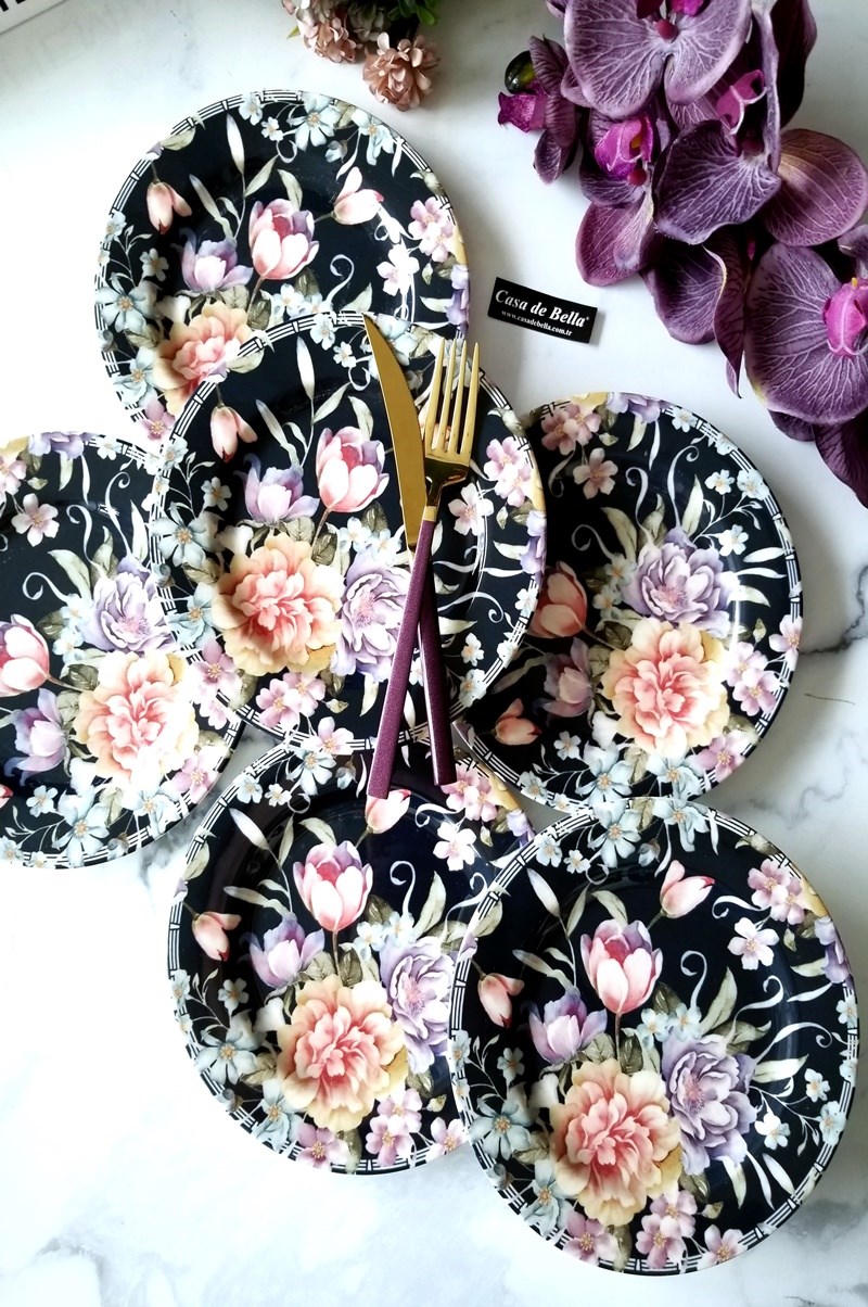 ÇİÇEKLİ 6 Kişilik Pasta Tabağı