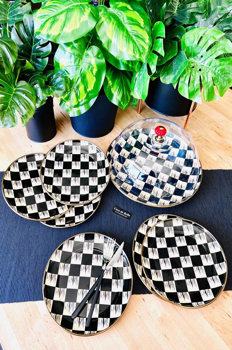 Emaye 8 Parça Pasta Tabaklı Kapaklı Kek Fanusu