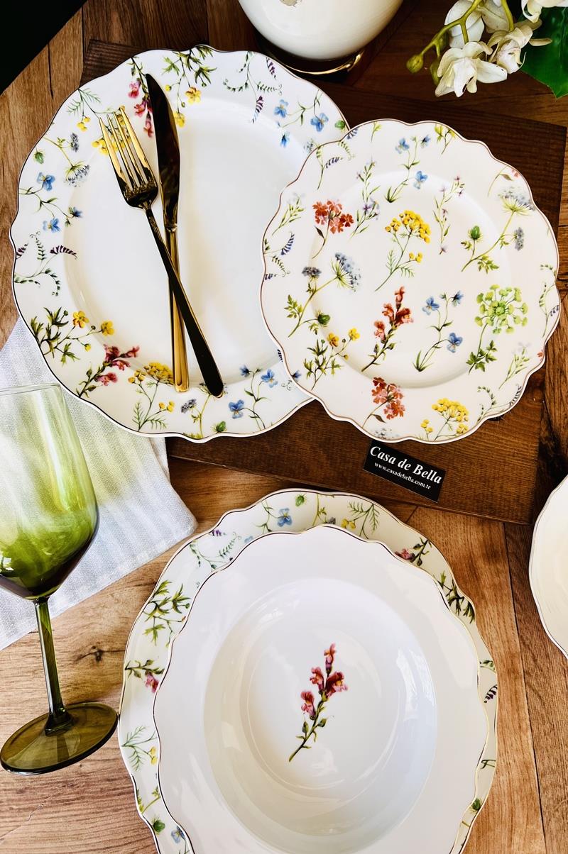 FLORAL Bone China 6 Kişilik 24 Parça Lüks Yemek Takımı