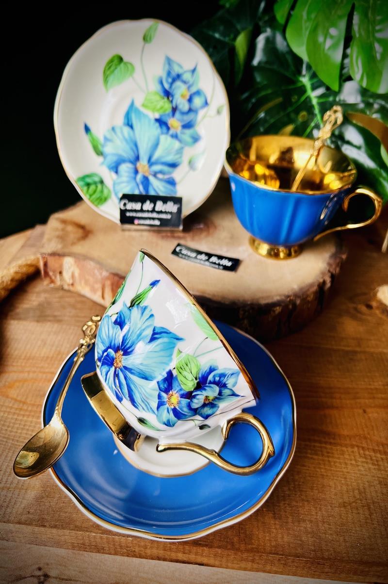 FLORES 2 Kişilik Porselen Çay Fincanı (MAVİ)