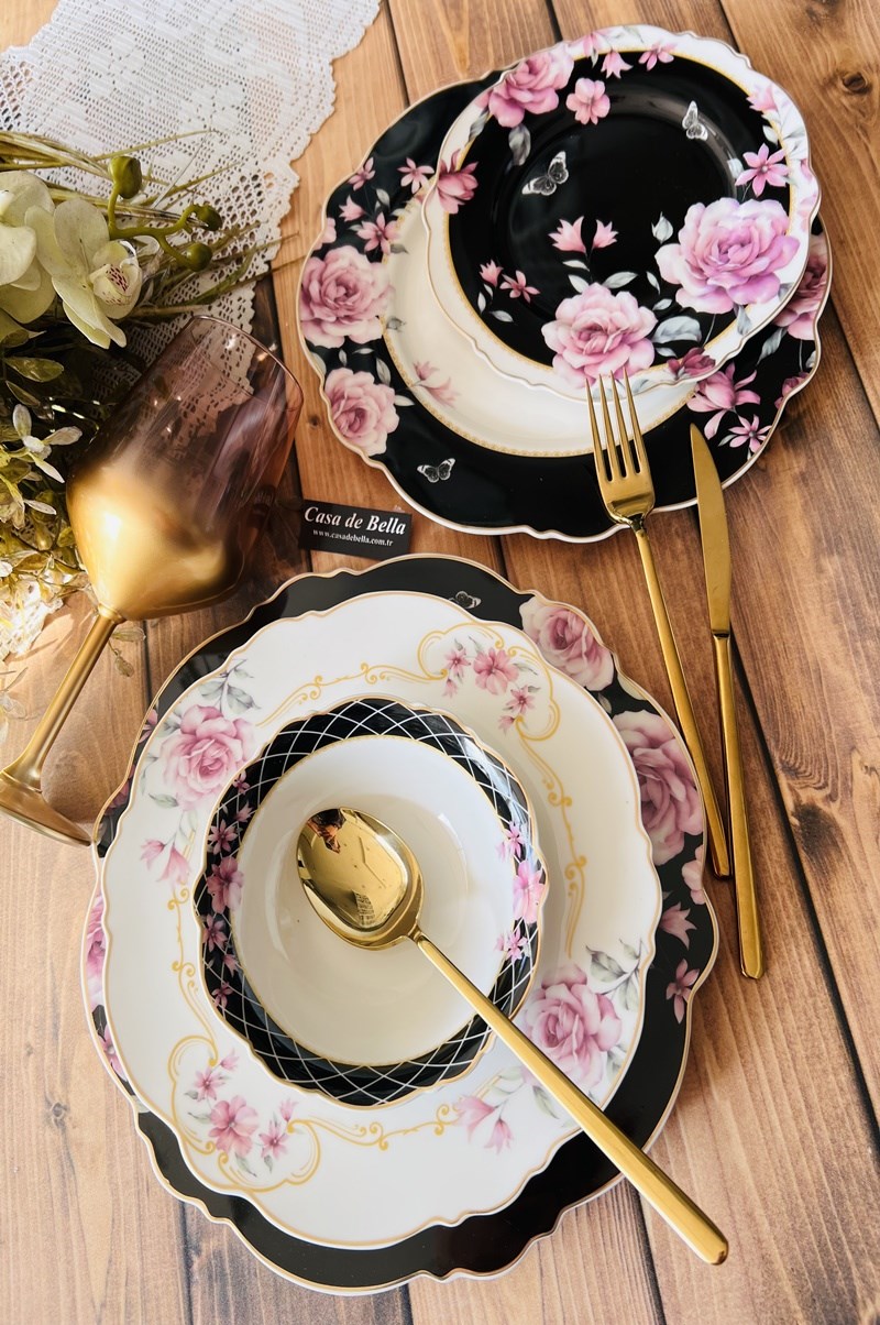 FLOWERS Bone Porselen 24 parça Yemek Takımı 