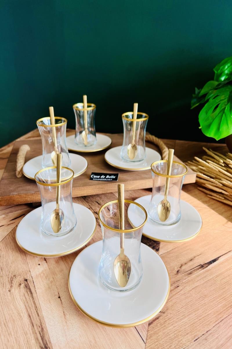 Gold Modern 12 Parça 6 Kişilik  Yaldızlı Çay Seti