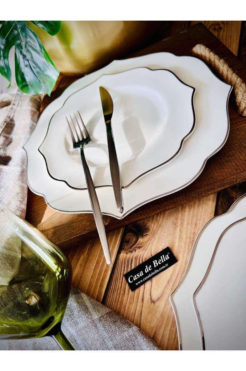 Grey 24 Parça 6 Kişilik Porselen Yemek Takımı