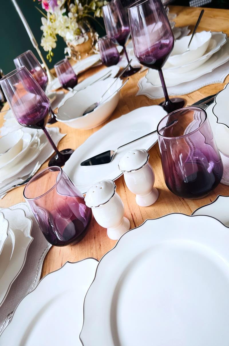 Gümüş Şeritli 12 Kişilik 56 Parça Bone China Yemek Takımı
