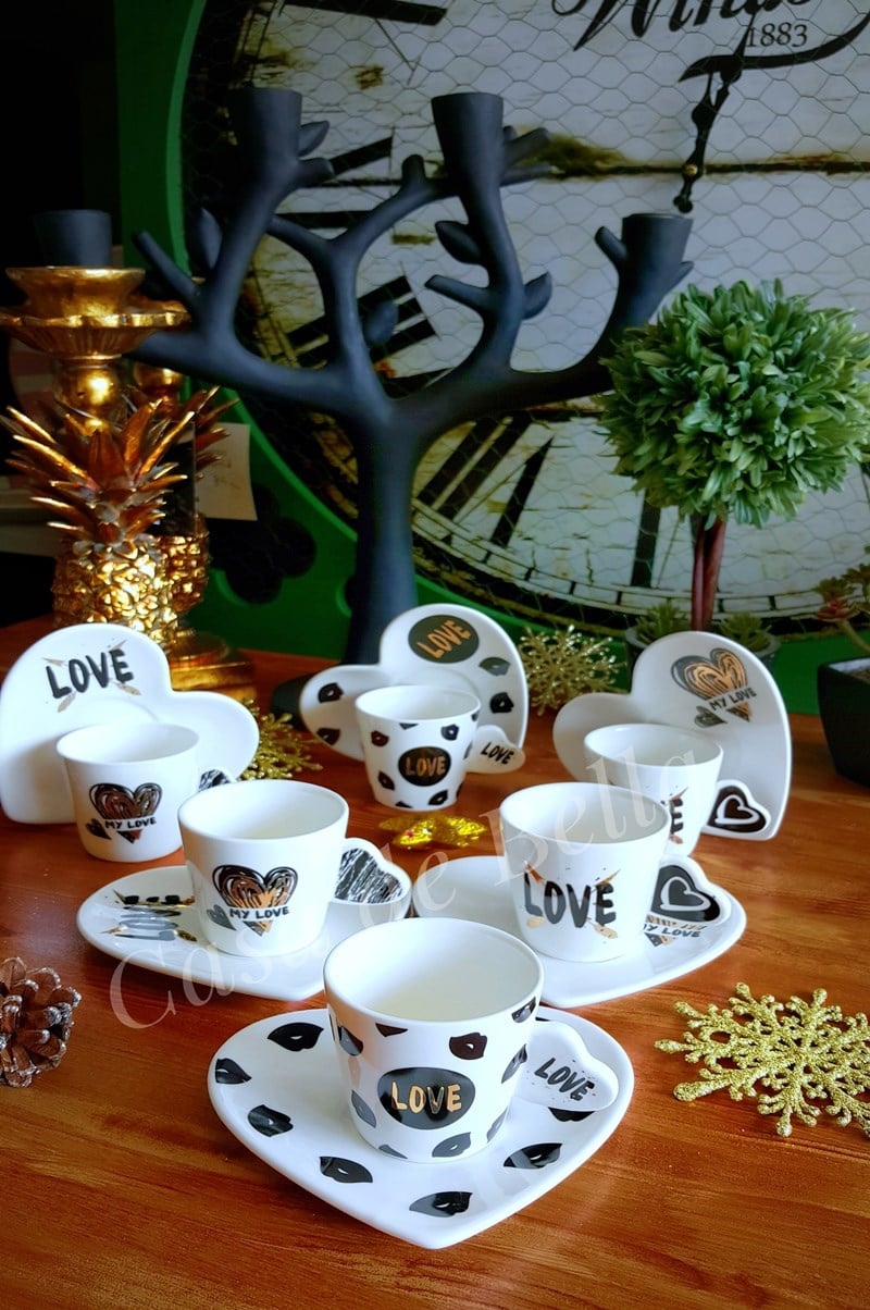 Kalp Kulplu Love 6 Kişilik Kahve Fincanı