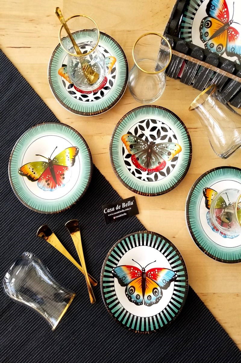 KELEBEKLİ 6 Kişilik çay seti