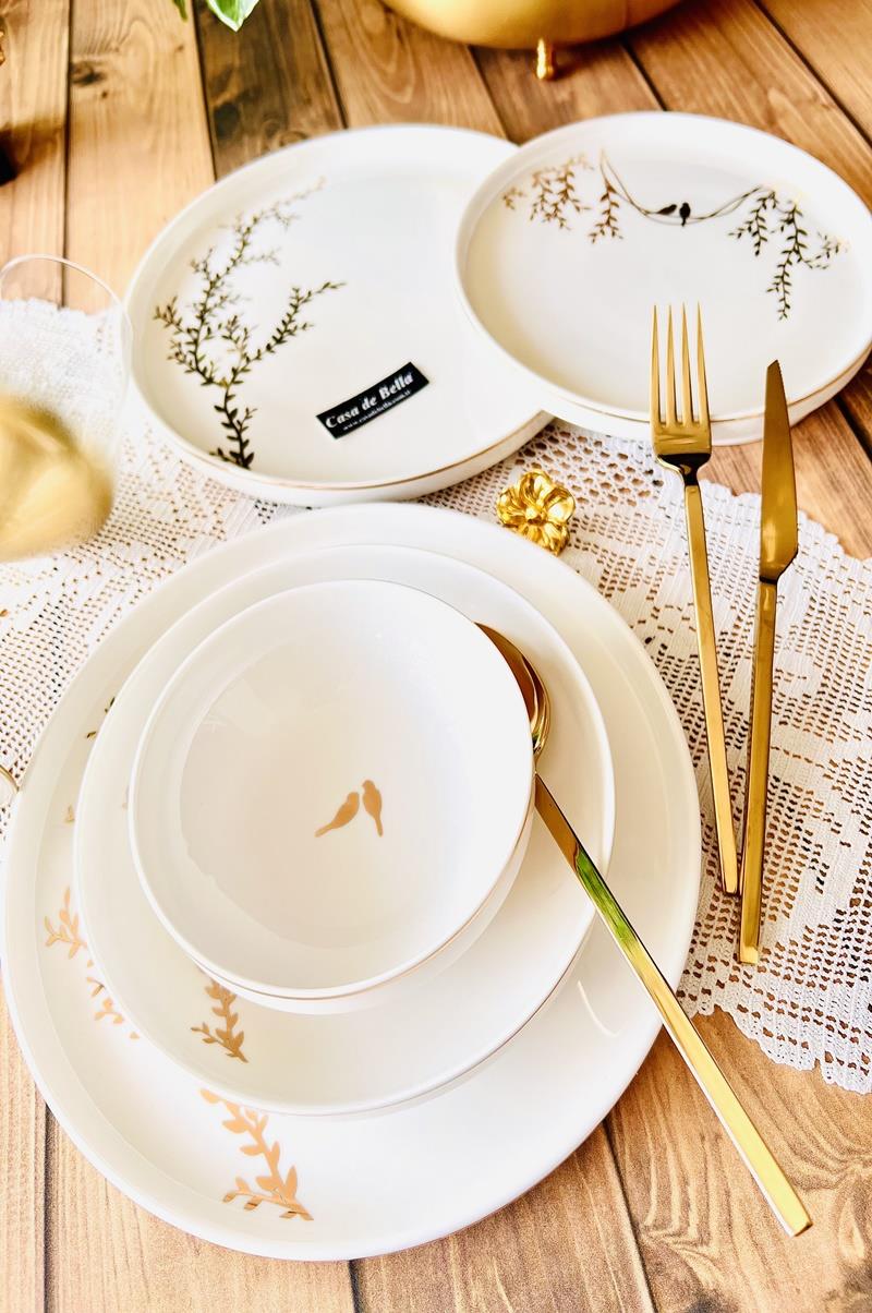 KUŞLU MODERN 24 PARÇA 6 KİŞİLİK YEMEK TAKIMI