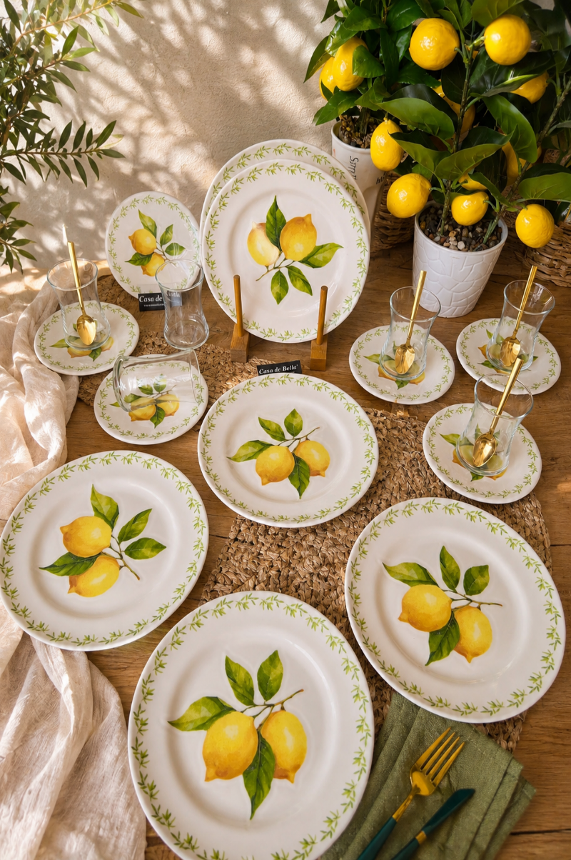 LEMON GOLD YALDIZLI 6 KİŞİLİK 24 PARÇA ÇAY PASTA SETİ