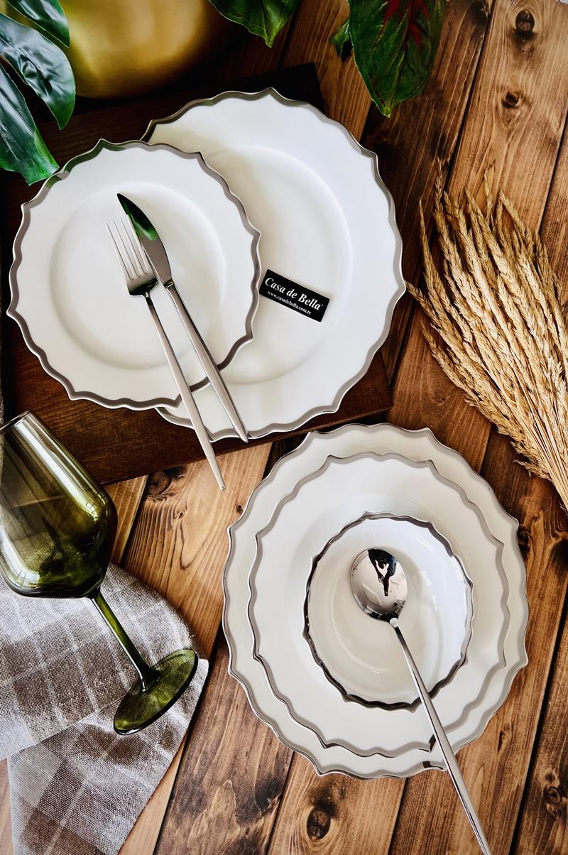 Lulka 24 Parça Bone Porselen Yemek Takımı (GÜMÜŞ)
