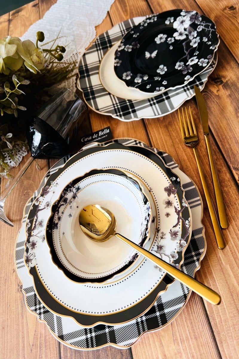 MARY Bone Porselen 24 parça Yemek Takımı (SİYAH)