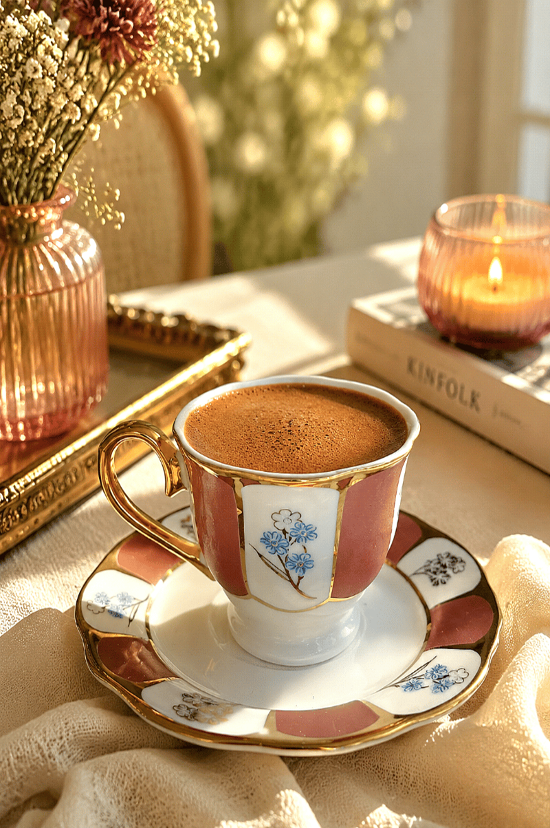 SILVANA ÇİÇEK DESENLİ 3 MODEL 6 KİŞİLİK PORSELEN KAHVE FİNCANI