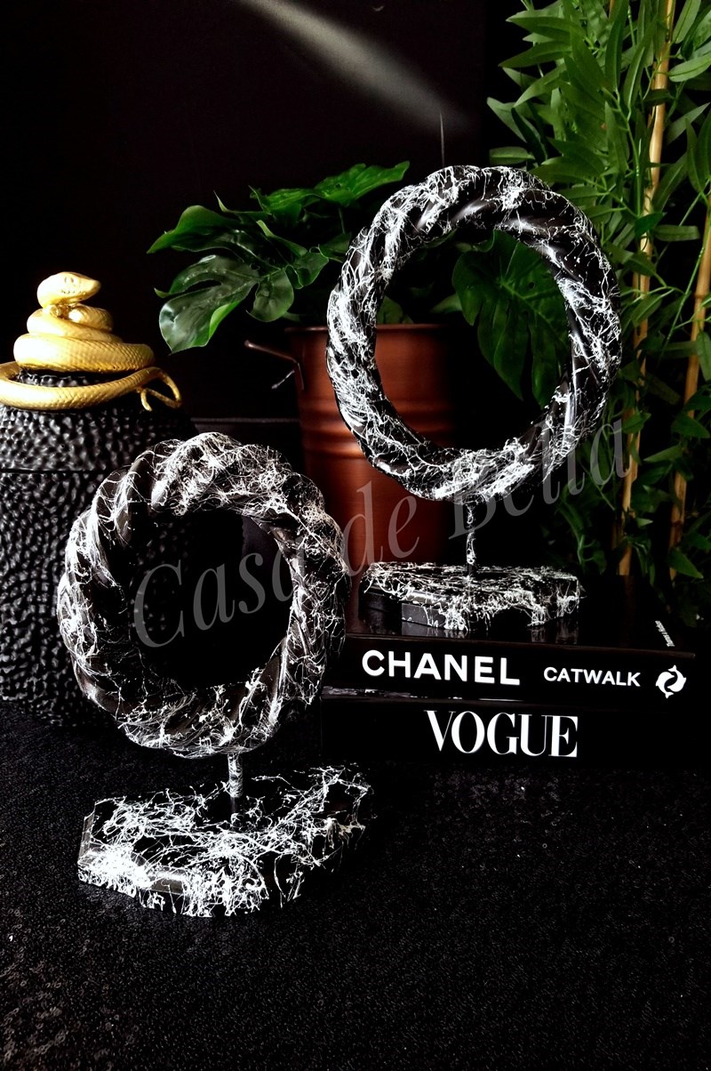 Siyah Mermer Görünümlü 2 li Dekoratif Aksesuar