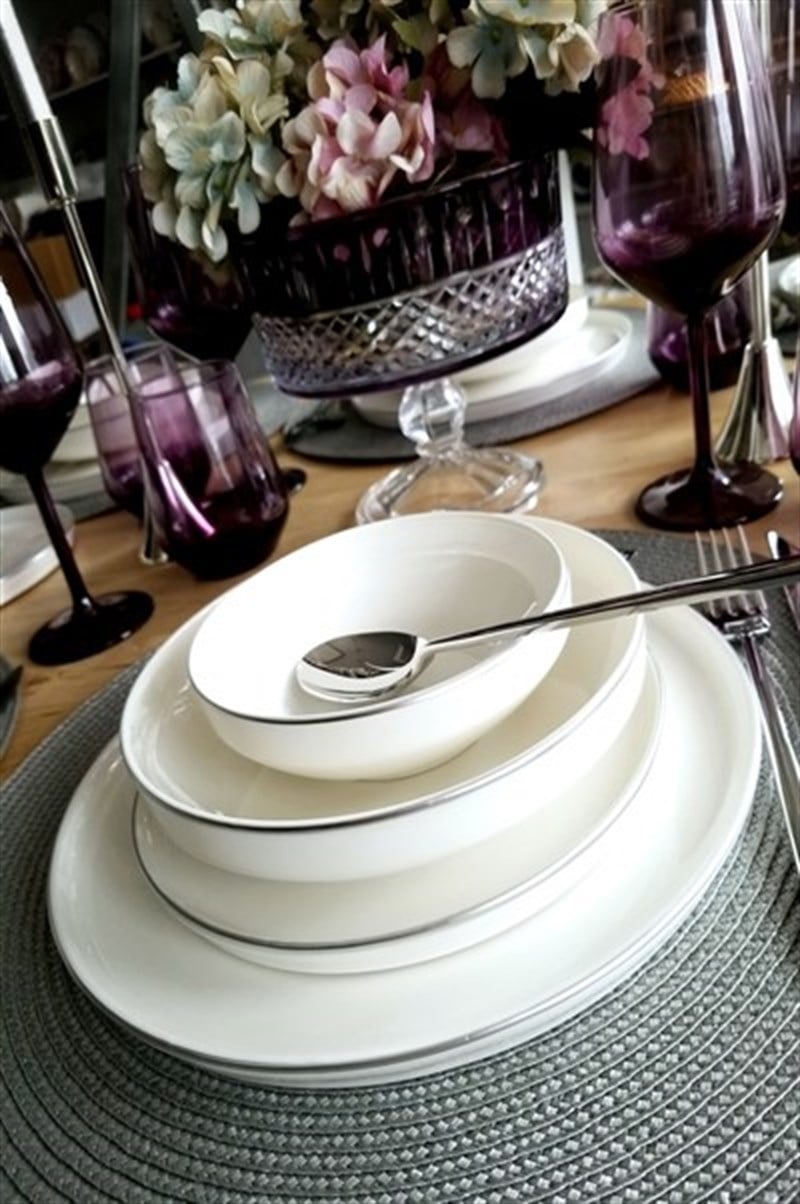 WHİTE MODERN GÜMÜŞ DETAYLI 24 PARÇA PORSELEN YEMEK TAKIMI