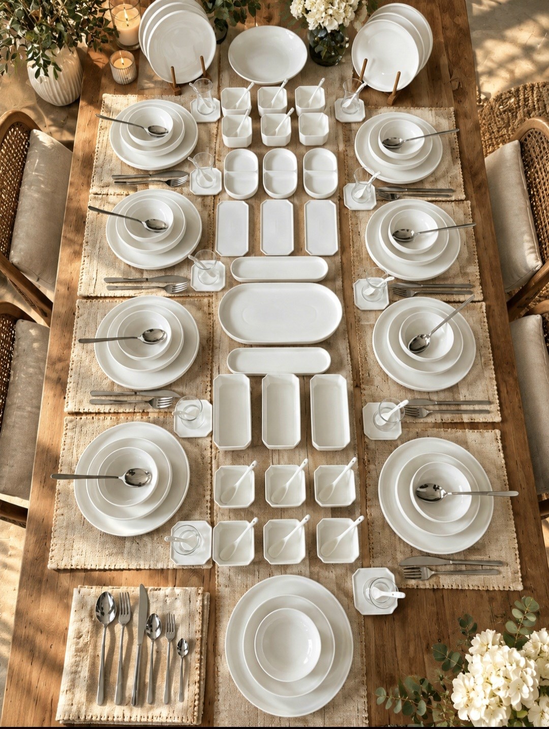 White Modern Sade 121 Parça 12 Kişilik Yemek Takımı ve 12 Kişilik Kahvaltı Takımı