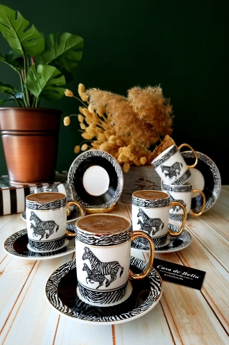 ZEBRA DESENLİ 6 KİŞİLİK PORSELEN KAHVE FİNCANI