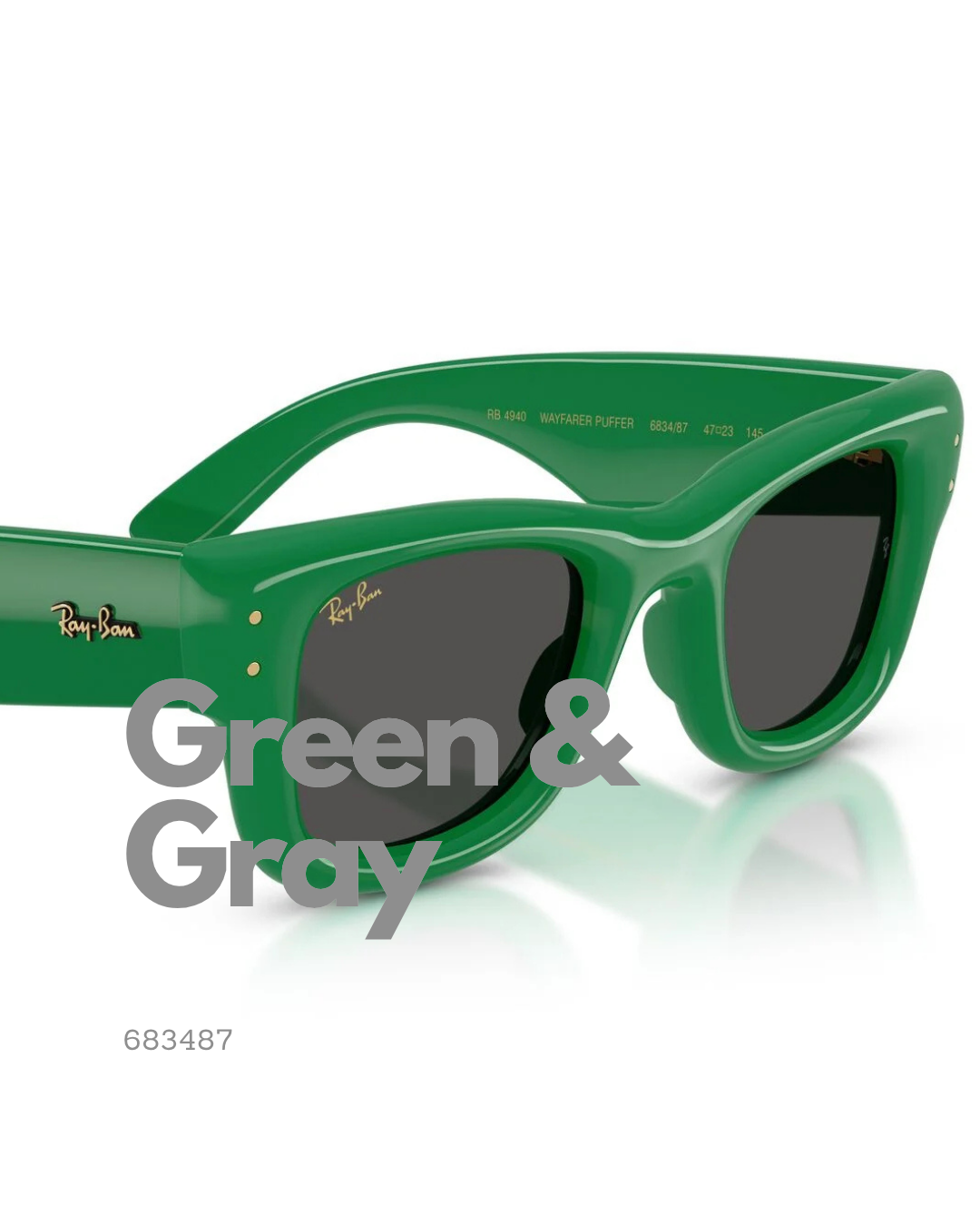 Yakın Çekim RayBan Wayfarer Puffer Yeşil Çerçeve Gri Cam Unisex Asetat Güneş Gözlüğü