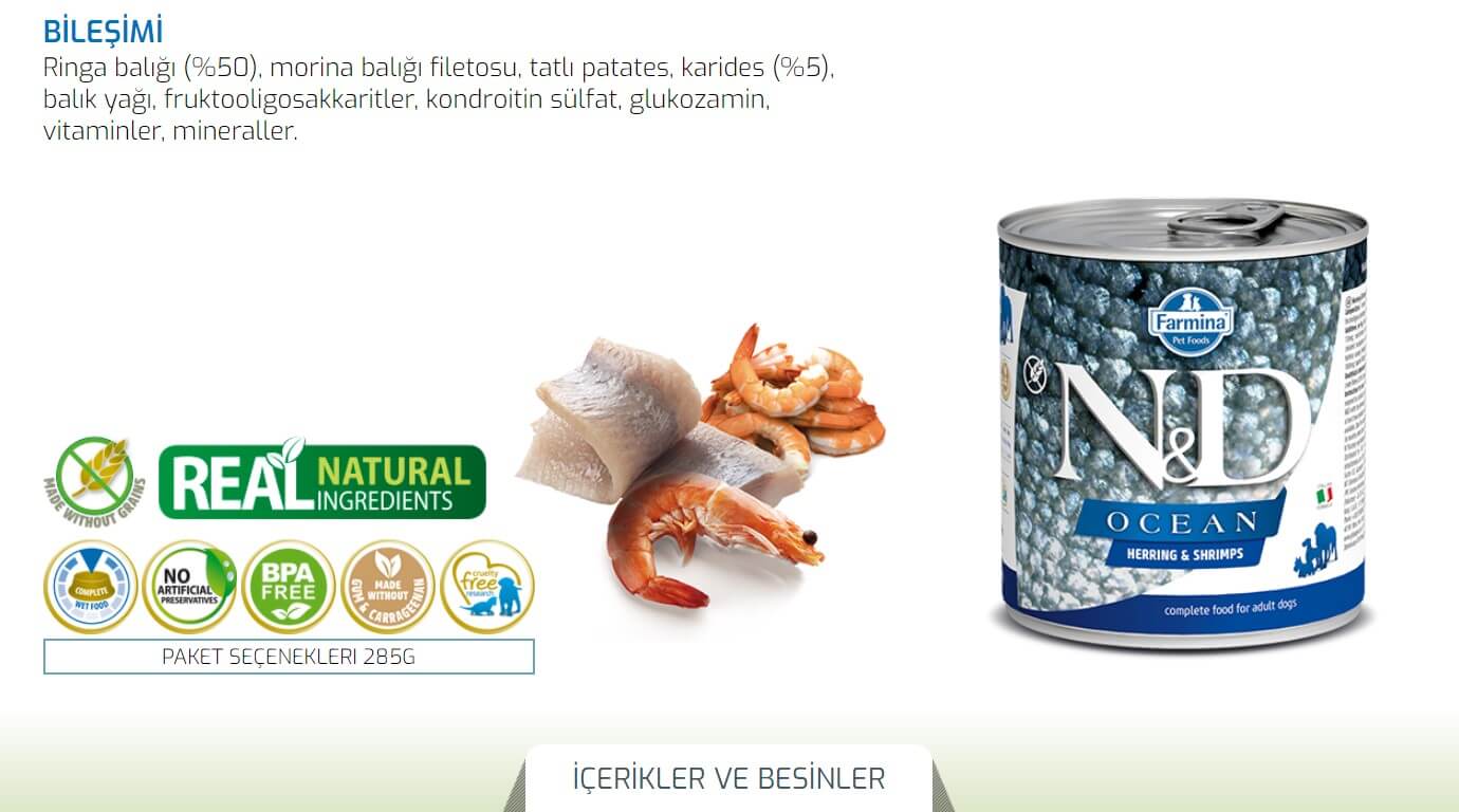 N&D Ocean Ringa Balıklı ve Karidesli Köpek Konservesi