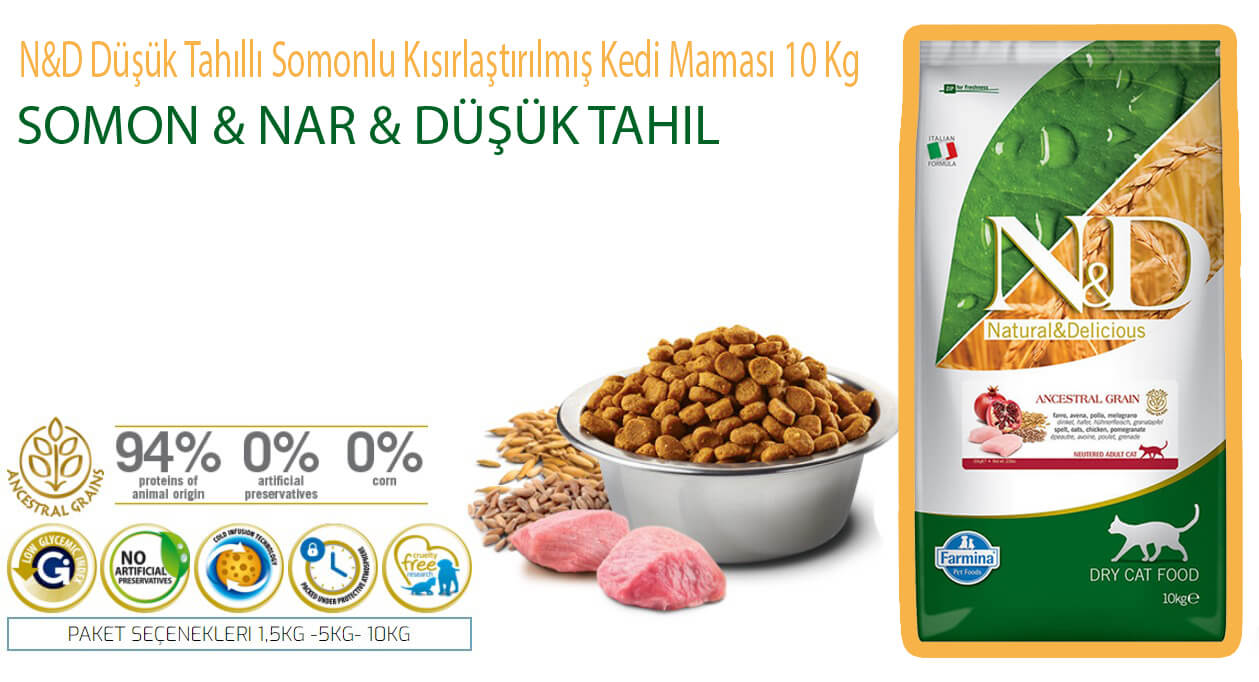 N&D Düşük Tahıllı Somonlu Kısırlaştırılmış Kedi Maması 