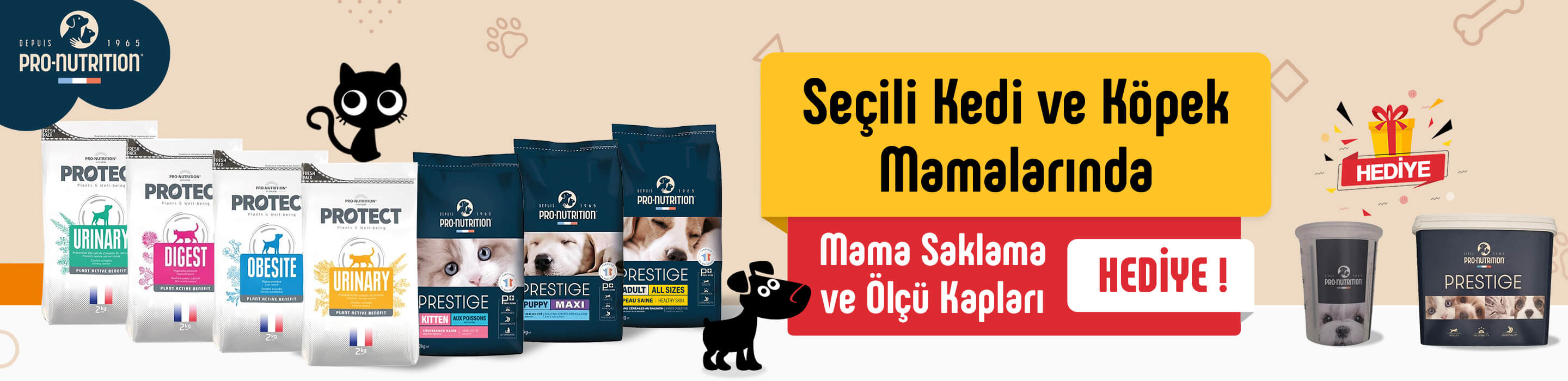 Pro Nutrition Seçili Kedi ve Köpek Mamalarında Mama Saklama ve Ölçek Kapları Hediye!