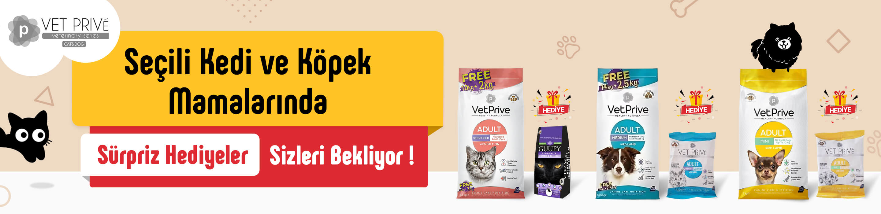 Vet Prive Seçili Kedi ve Köpek Mamalarında Sürpriz Hediyeler Sizleri Bekliyor!