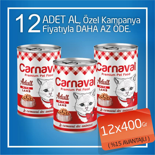 Carnaval Premium Cat Kuzu Etli Yetişkin Kedi Konservesi 12x400 Gr