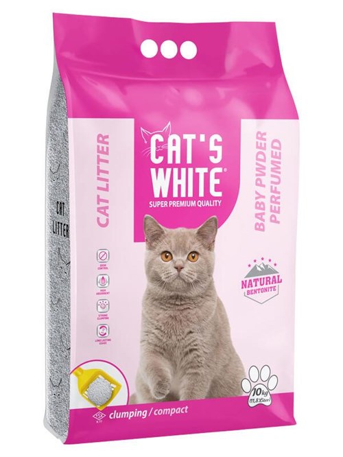 Cats White Pudrali Bentonit Kedi Kumu Kalın 10 Kg (12 Lt)