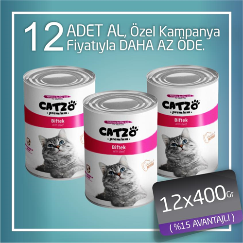 Catzo Premium Biftekli Parça Etli Yetişkin Kedi Konservesi 12x400 Gr