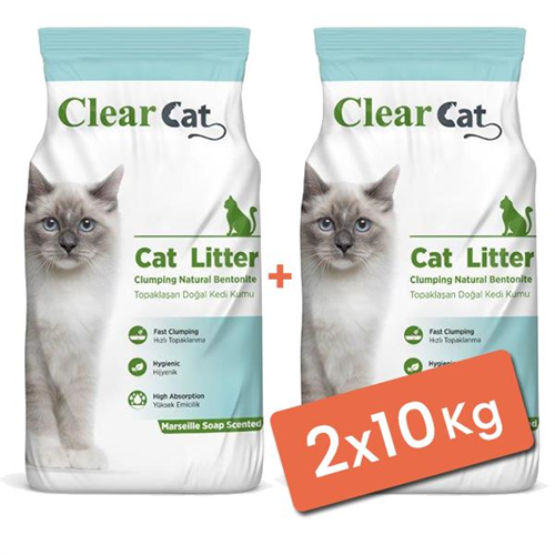 Clear Cat Sabunlu Topaklanan Doğal Bentonit Kedi Kumu İnce 2x10 Kg