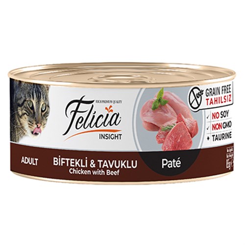 Felicia Tahılsız Biftekli Tavuklu Kıyılmış Yetişkin Konserve Kedi Maması