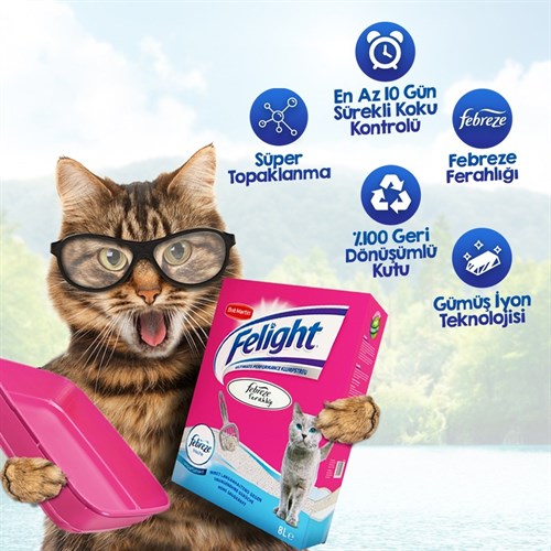 Felight Febreze Süper Beyaz Bentonit Topaklanan Kedi Kumu