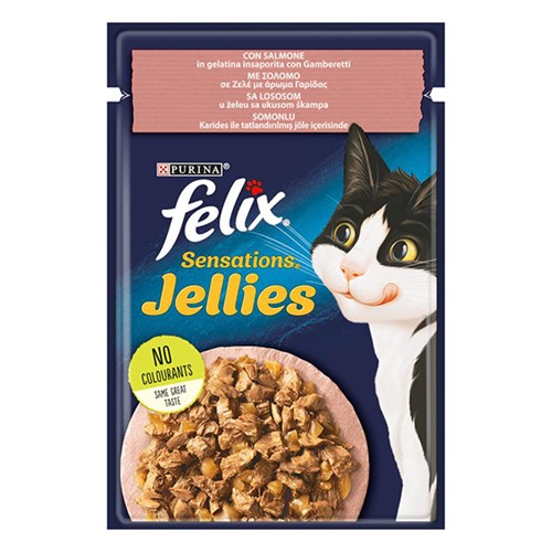 Felix Sensations Taze Jöle İçerisinde Karides ve Somonlu Yetişkin Konserve Kedi Maması