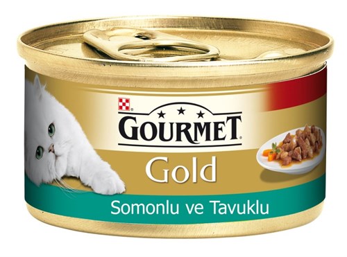 Gourmet Gold Somon ve Tavuklu Yetişkin Konserve Kedi Maması