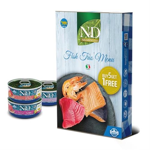 N&D Fish Trio Menu Karides ve Somon Balıklı Yetişkin Kedi Konservesi