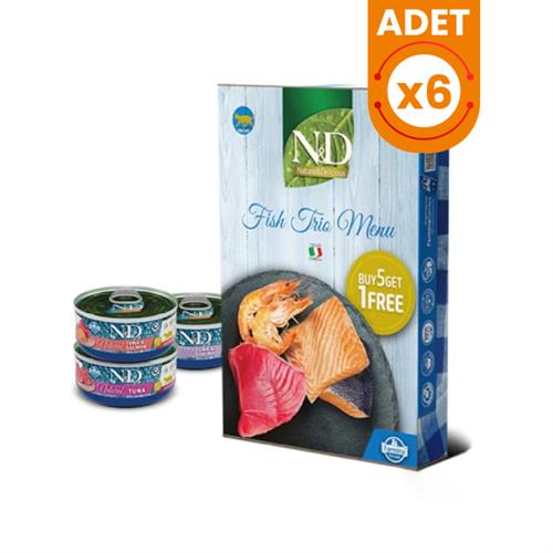 N&D Fish Trio Menu Karides ve Somon Balıklı Yetişkin Kedi Konservesi