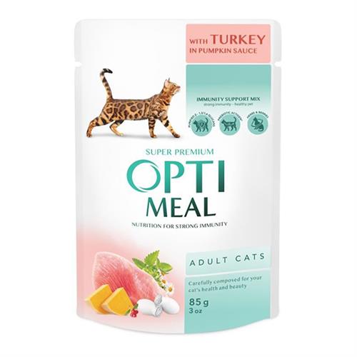 Optimeal Soslu Hindili ve Balkabaklı Konserve Yetişkin Kedi Maması