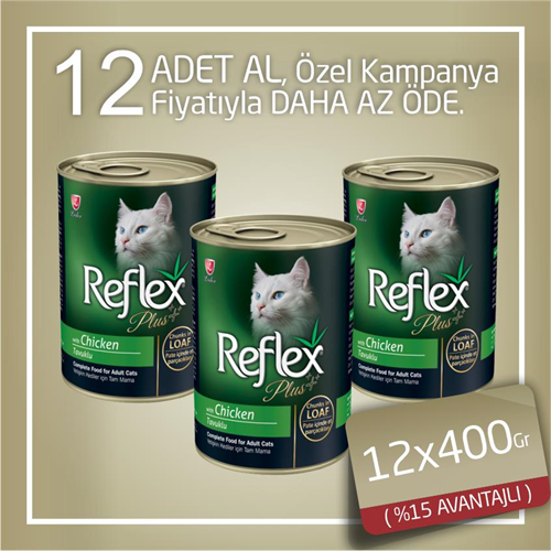 Reflex Plus Kıyılmış Tavuklu Konserve Yetişkin Kedi Maması 12x400 gr