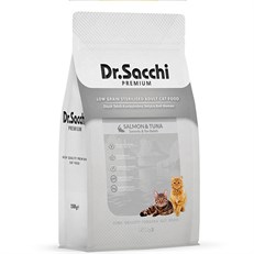 Dr.Sacchi Premium Düşük Tahıllı Somonlu ve Ton Balıklı Kısırlaştırılmış Kedi Maması