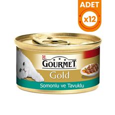 Gourmet Gold Somon ve Tavuklu Yetişkin Konserve Kedi Maması