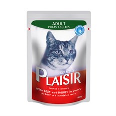 Plaisir Sığır Etli Hindili Pouch Konserve Kedi Maması