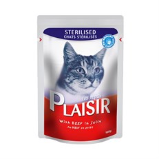 Plaisir Sığır Etli Pouch Kısırlaştırılmış Konserve Kedi Maması