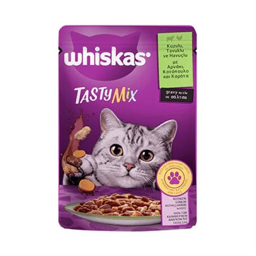 Whiskas Pouch Tasty Mix Sos İçerisinde Kuzu Etli Tavuklu ve Havuçlu Yetişkin Konserve Kedi Maması